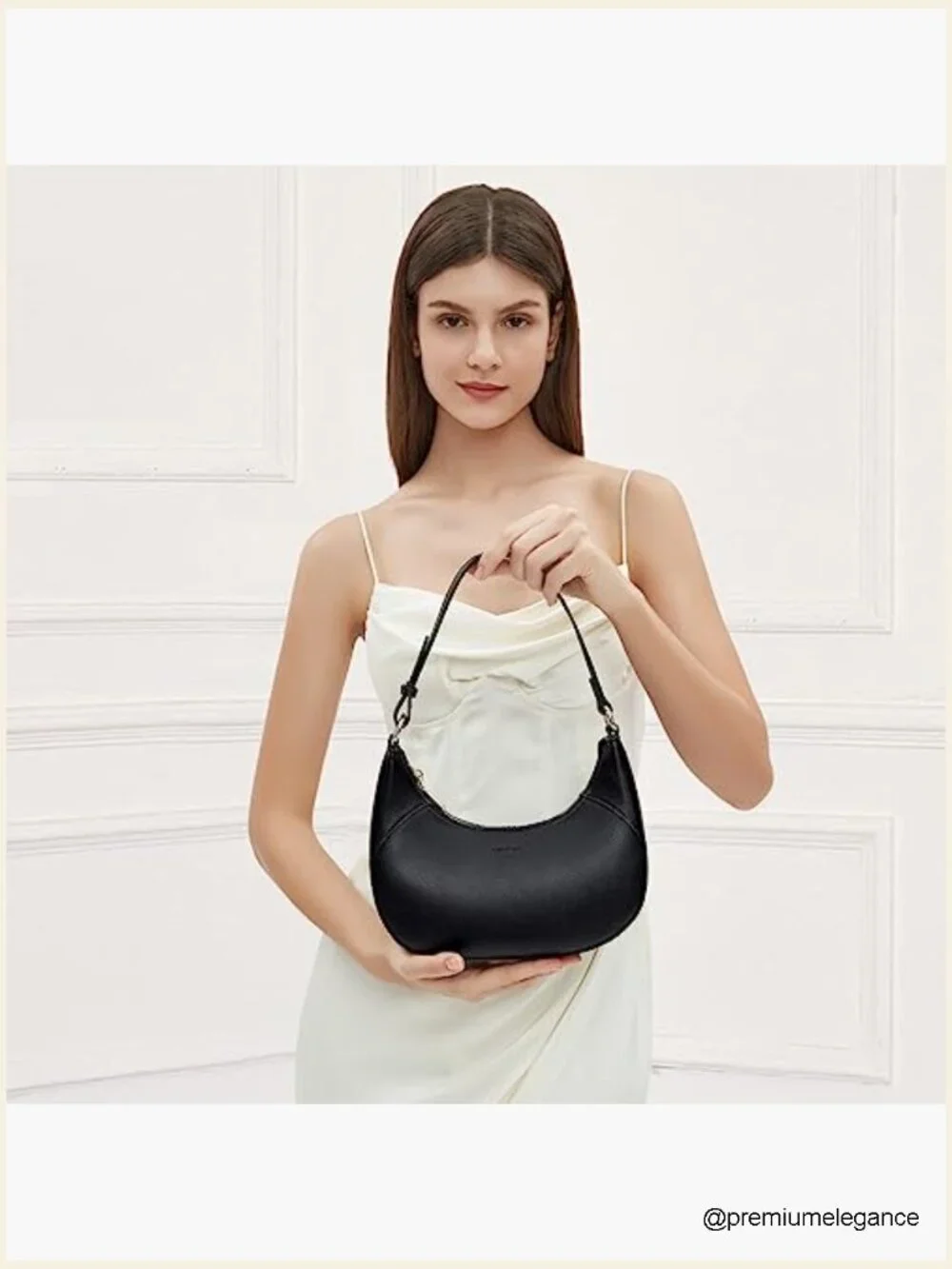 Premium PU Leather Crescent Hobo Bag with Shoulder Strap Zip Closure